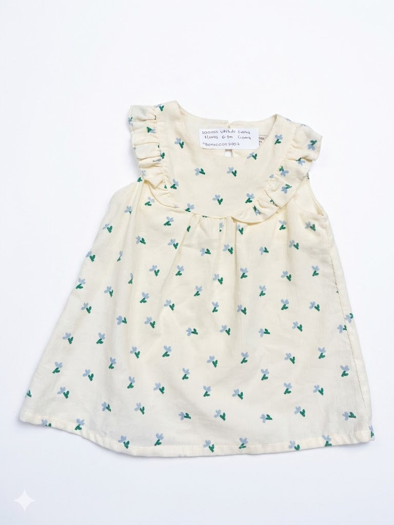 100000 Vestido crema flores 6-9M Crema 9800000001407